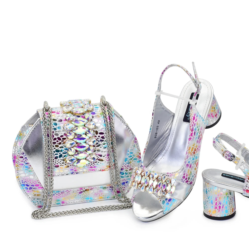 2025 Women Party Italian-Nigerian Shoe and Bag Set Decorated with Rhinestone Suitable for Wedding