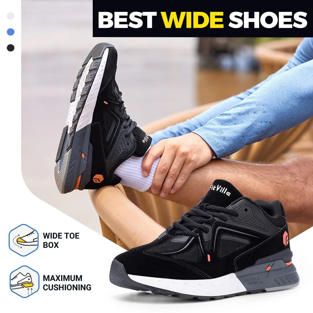 Men's Extra Wide, Lightweight & Non-Slip Running / Walking Shoes - Sneakers For Flat Feet, Arch Fit & Heel Pain Relieve