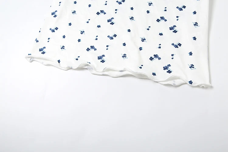 Floral Print 2 Piece Set Women o-Neck Short Sleeve T-Shirts+Folds Skinny Shorts Matching Casual Simple Ruffles Suits