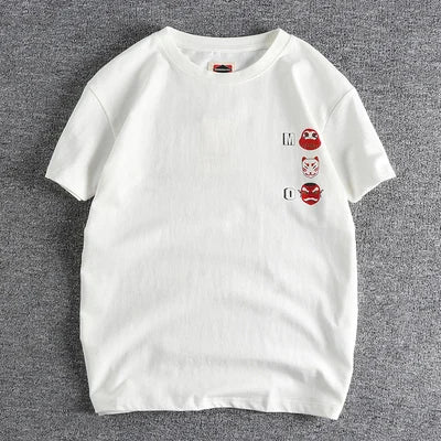 Summer New American Retro Short Sleeve O-neck Face Makeup Printed T-shirt Men's Fashion 100% Cotton Washed Youth Casual Tops