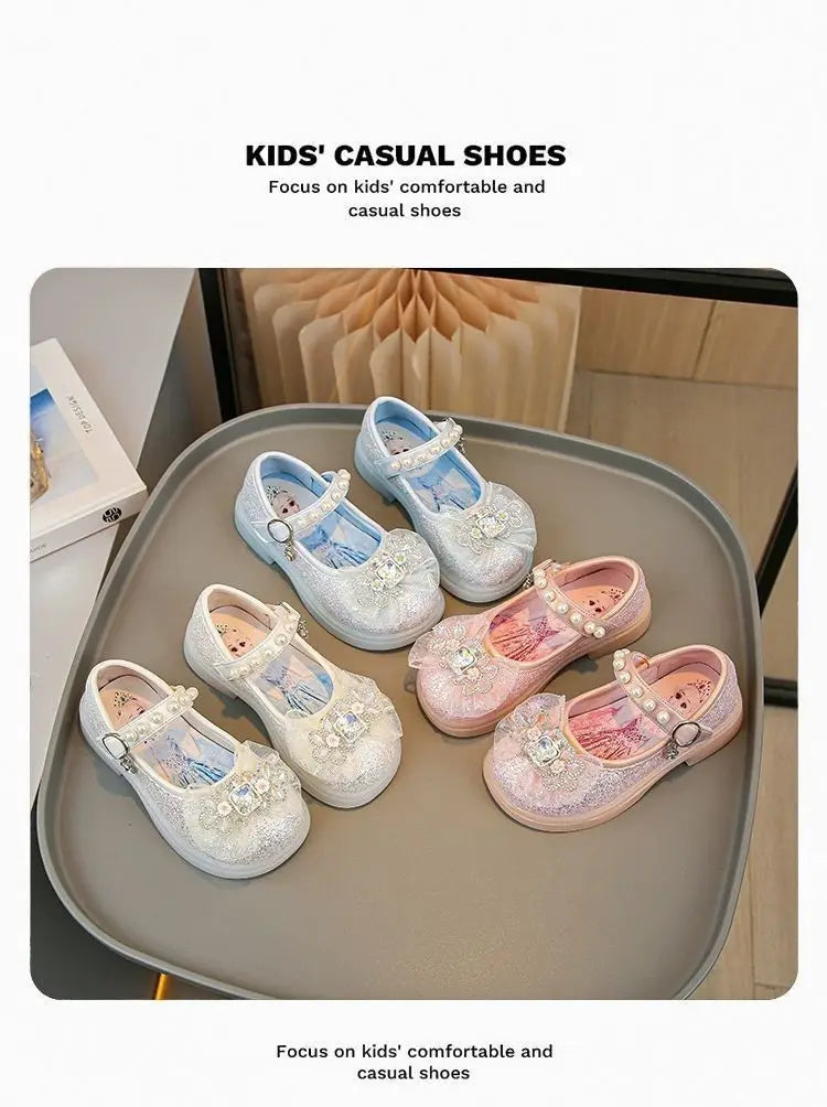 Disney Children High Heel Princess Elsa Party LED Light Shoes Summer Girls Sandals Baby Girls Crystal Blue Pink Shoes 23-34