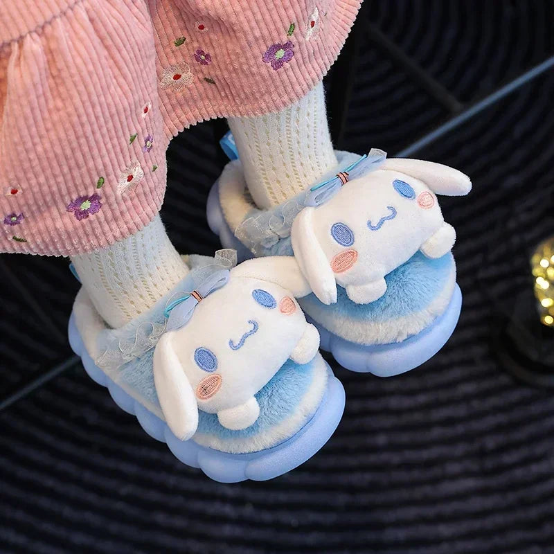 Unisex Teen Kid's Winter Warm Cute Cartoon Indoor Mule Soft Non-Slip Fluffy Children's Slippers Home Cotton Shoes For Boys & Girls Size 24-41