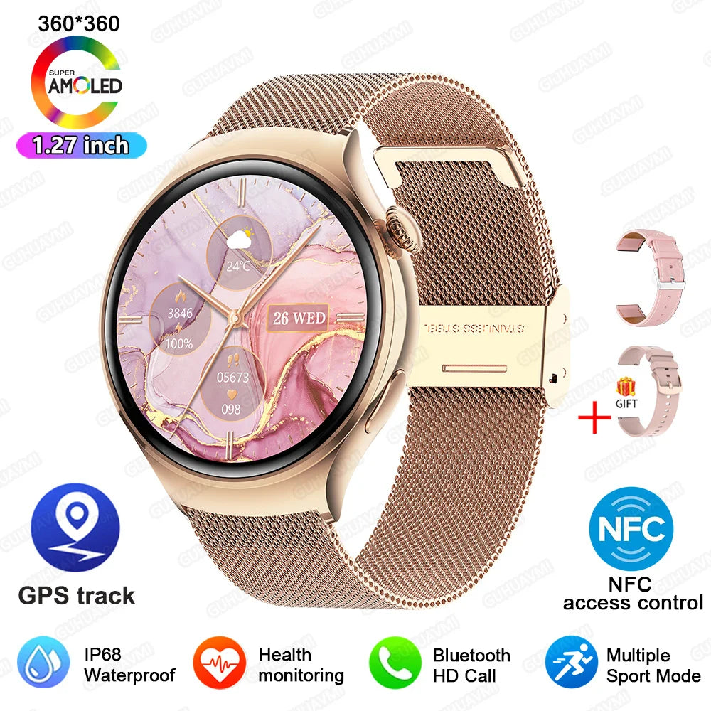 2025 New Lady's Fashion Smart Watch AMOLED HD Screen GPS Sport Heart Rate Bluetooth Call Waterproof Outdoor Smartwatch For Women