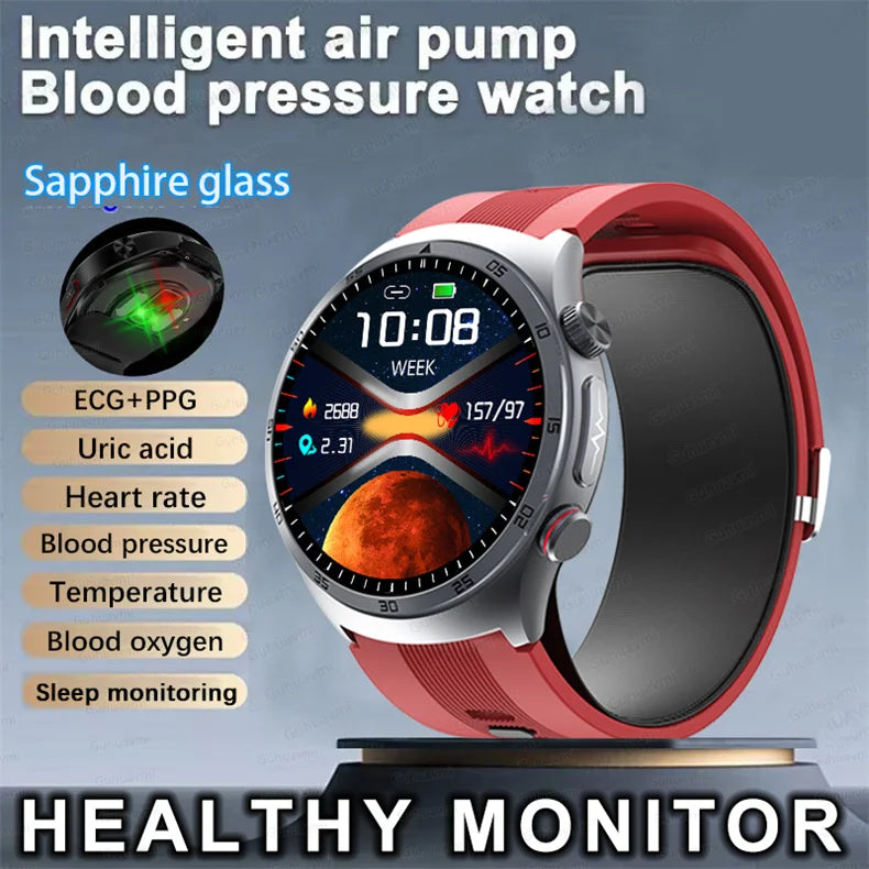 ECG Unisex Health Grade Smart Watch Air Pump Blood Pressure Blood oxygen ECG+PPG Bluetooth Call NFC Smartwatch For Men & Women