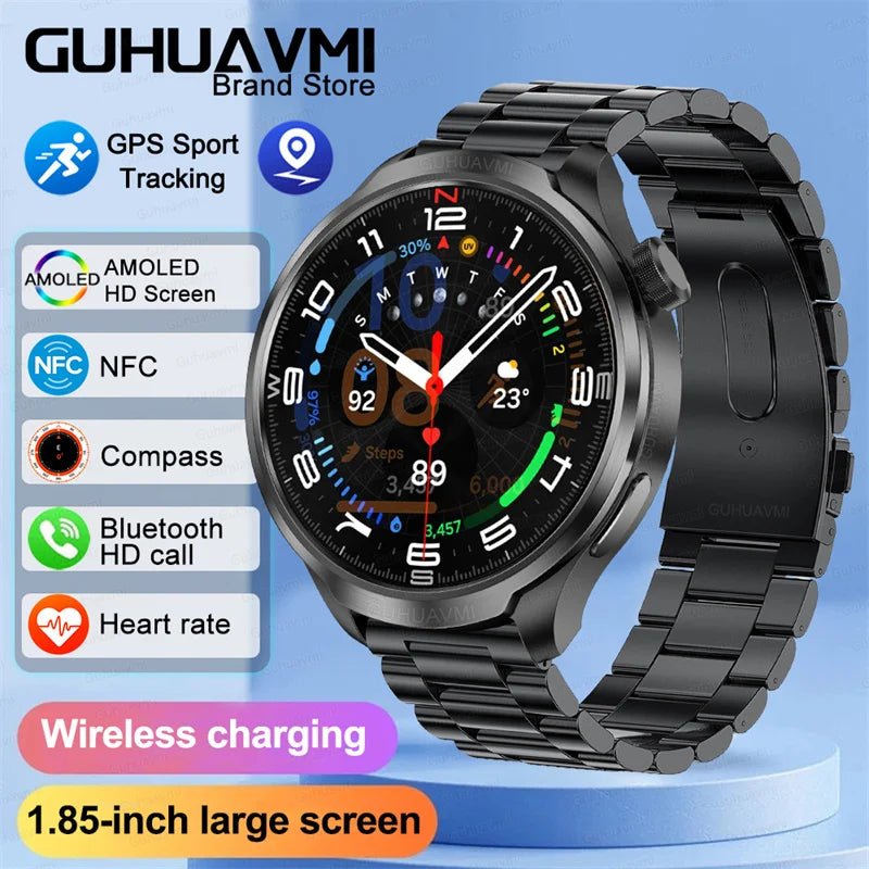 GPS Sports Smartwatch Men AMOLED Screen Compass Altimeter Heart rate BP NFC Bluetooth Call Smart Watch For Men - Compatible With HUAWEI IOS