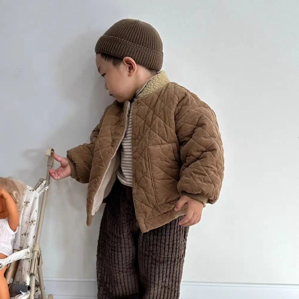 2025 Winter New Baby Long Sleeve Warm Coat Plus Velvet Thick Infant Boy Padded Jacket Girls Vintage Fleece Coat Children Clothes 1-3Y