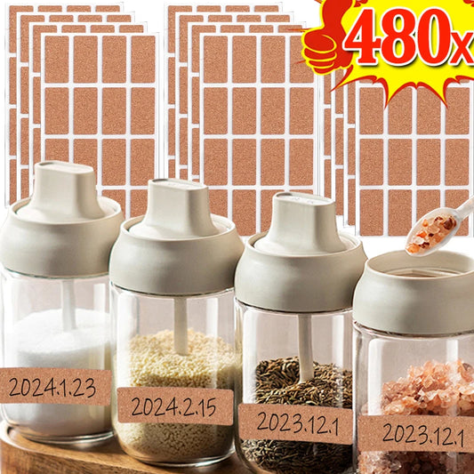 36/480 stuks kurken etiketstickers keukenkruidencontainer classificatielabels sticker doe-het-zelf zelfklevende waterdichte decoratiesticker