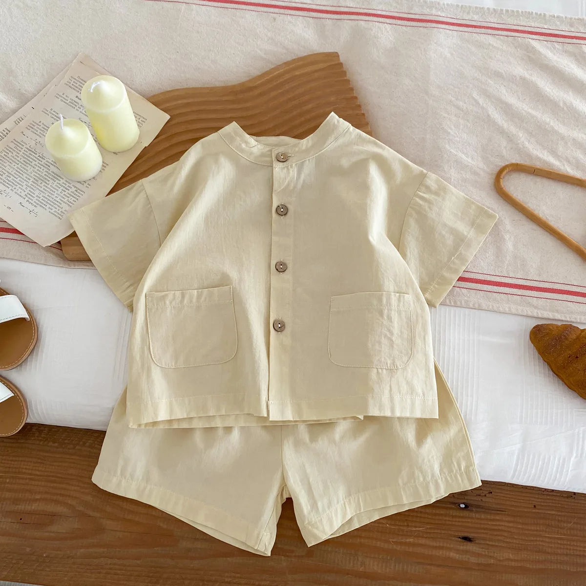 Summer Thin Short Sleeve T-shirt and Shorts Set Small Stand Collar Cool Toddler Boys Baby Girls 2PCS Casual Beach Suits 1-5Y Unisex