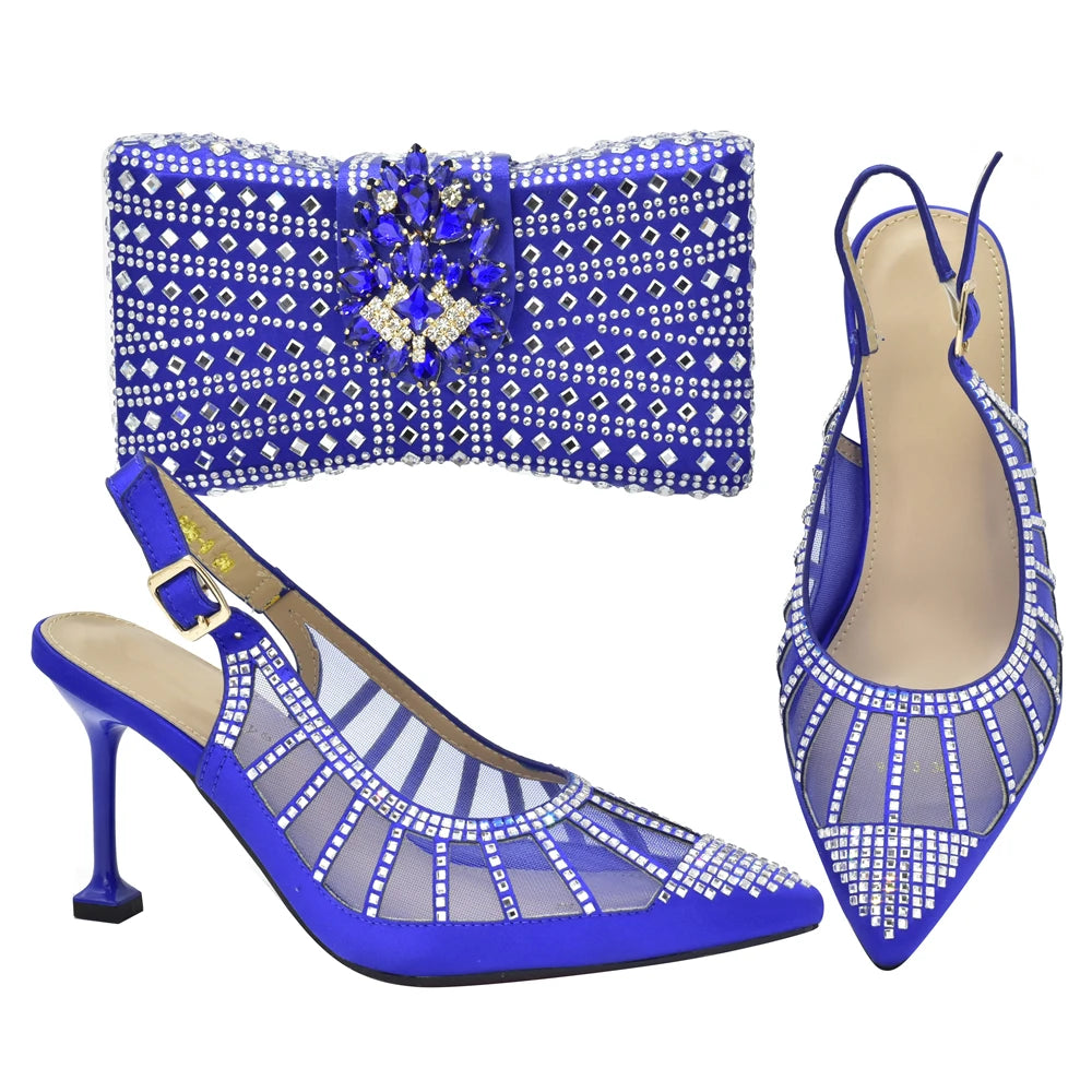 2025 Italian Shoes and Bags Matching Set Decorated with Rhinestone Plus Size Heels