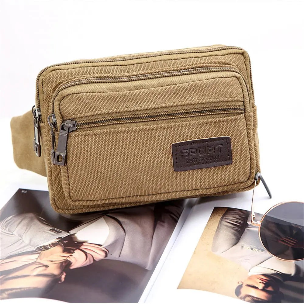 Men’s Canvas Waist Bag – Multifunction Fanny Pack Belt Bag for Travel, Outdoor Sports & Everyday Use