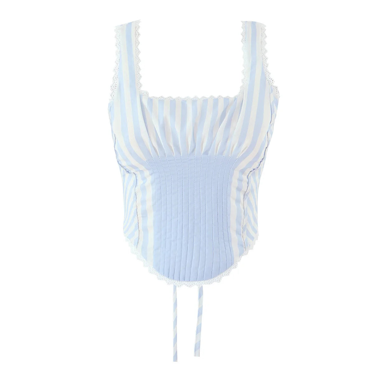 2025 Kanten gesplitste gestreepte korset camis dames kruis vetersluiting bandage rug vierkante hals zomer tanktop slim fit crop top