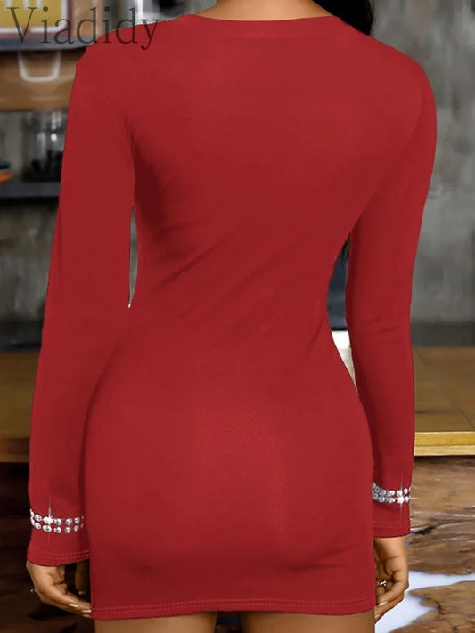 Sexy Rhinestone One Shoulder Long Sleeve Party Dress