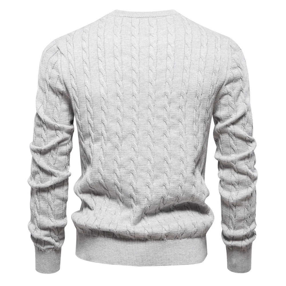 Men's Giraffe Embroidery Cotton Sweaters Round Neck Classic Twist Patterned Pullover Knitted Sweater for Men