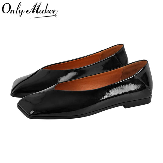 Women Square Toe Flats Metallic Leather Stylish Casual Shoes Silver Fashionable Loafer Flats