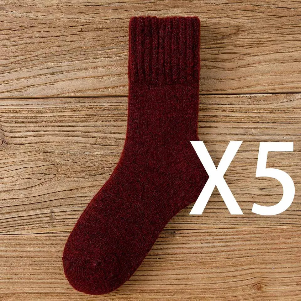 5 Pairs Winter Women's Thick Warm Merino Wool Socks Harajuku Retro Cold Resistant Fashion Casual Solid Colour Cashmere Lady's Socks