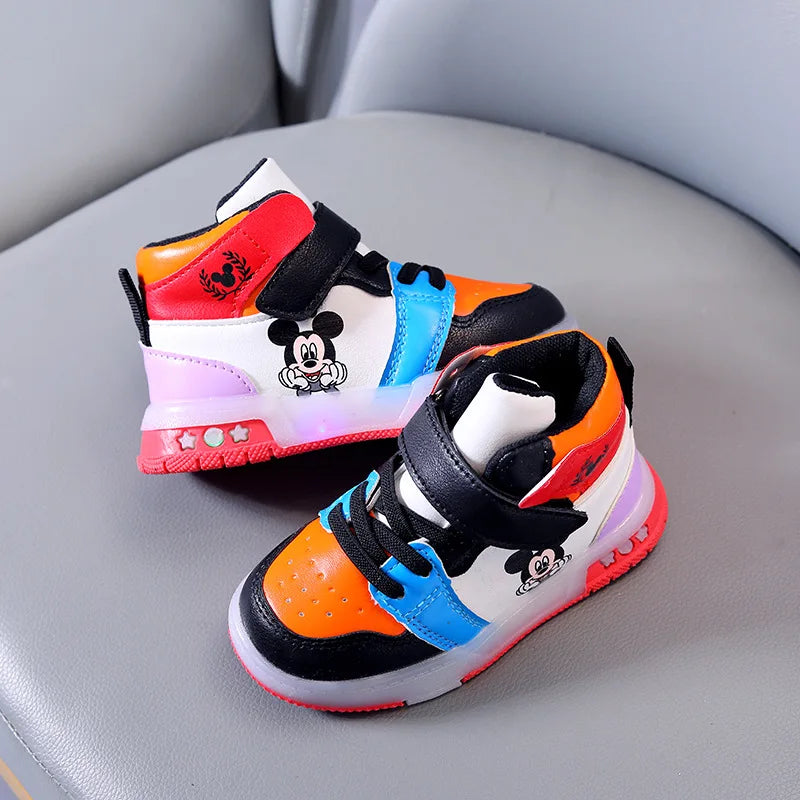 Disney meisjes casual sneakers PU leer Mickey Mouse LED-lichtgevende kindersneakers - 1-6 jaar oud Sport casual schoenen
