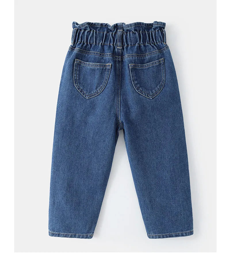 New Spring Kids Jeans Girls Boys Cute Solid Colour Denim Blue Pants Children Loose Trousers 4-6Y Unisex