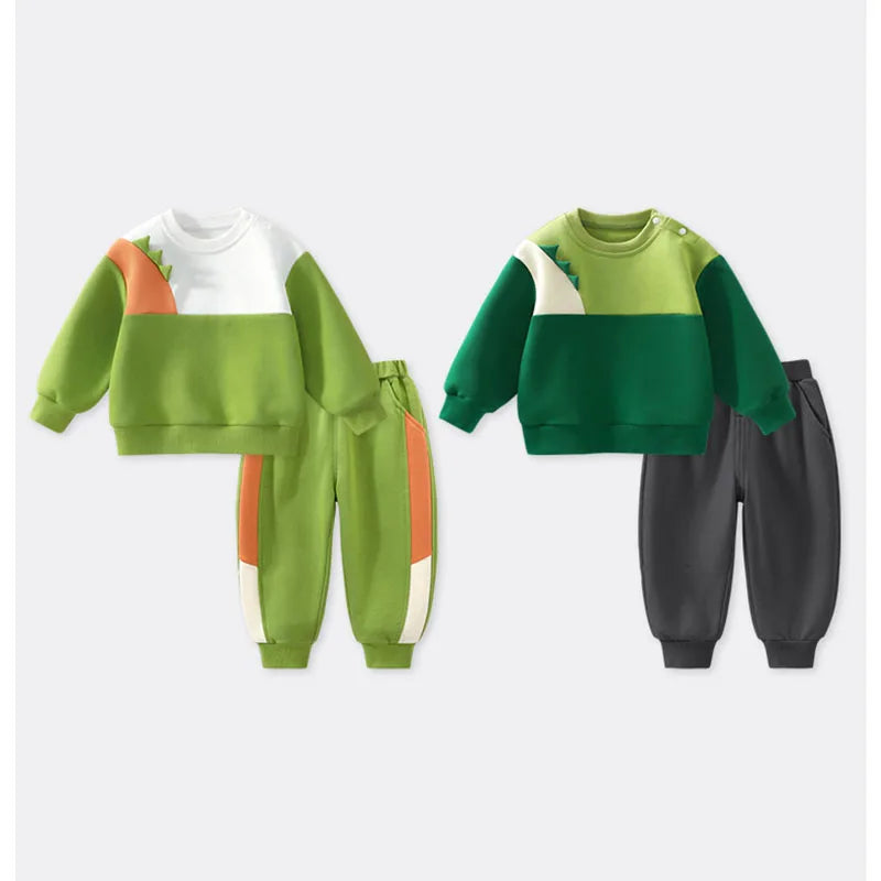New Spring Kids Green Hoodie Children Cartoon Dinosaur Sweatshirt Girls Tops Boys Colour Block Outwear 12M-6T Unisex