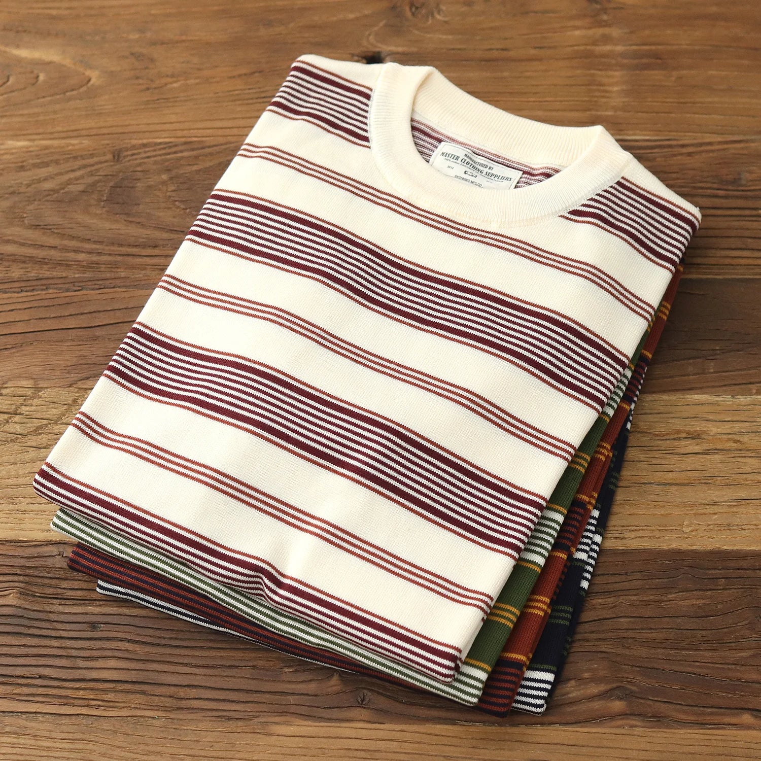 2025 Zomer Nieuwe Amerikaanse Retro 280G Korte Mouw O-hals Gebreid Gestreept T-shirt Heren Eenvoudig 100% Katoen Gewassen Casual Slim Tops