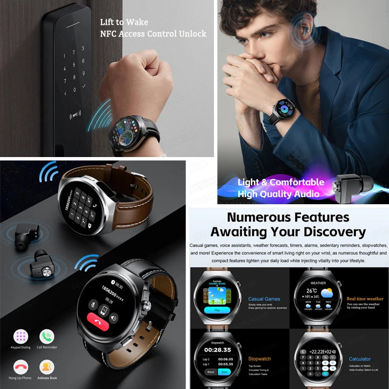 NFC Smart Watch Headset Two In One NFC Multiple Sports Track Health Monitor Sport Tracker Custom dial Watch - Compatible with HUAWEI, & Xiaomi IOS