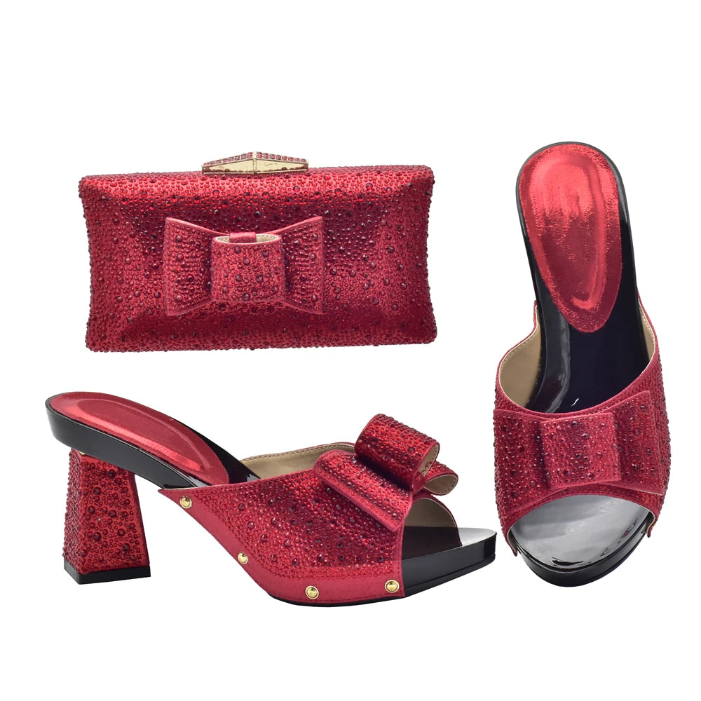 Italian Shoes with Matching Bag for Wedding Shoe and Bag Set for Nigeria Party Italy African Women Party Pumps with Rhinestone