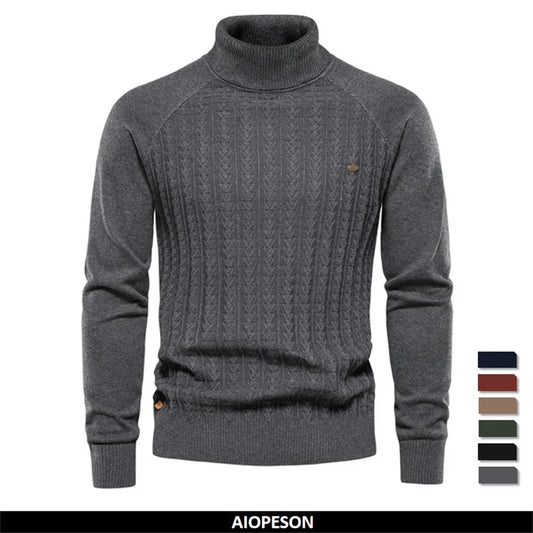 Men's Solid Colour Knitted Turtleneck Male Sweater Cotton High Quality Warm Pullover Winter Casual Sweaters for Men