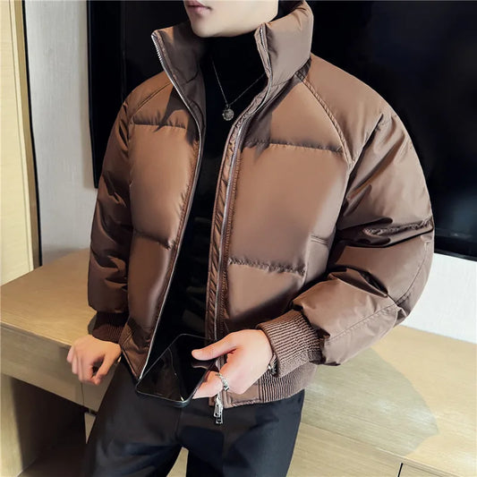 Men's Loose and Casual Thickened Down Jacket With Stand-Up Collar, Suitable For Daily Commuting, Autumn, Winter, and Leisure