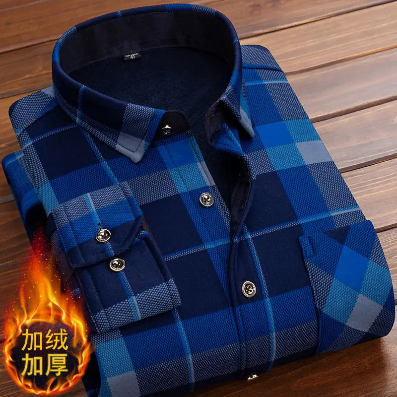 Herbst/Winter Dickes Samthemd für Herren, lässig, langärmelig, warmes Fleecefutter, modisch, weicher Flanell, Übergröße L – 5XL