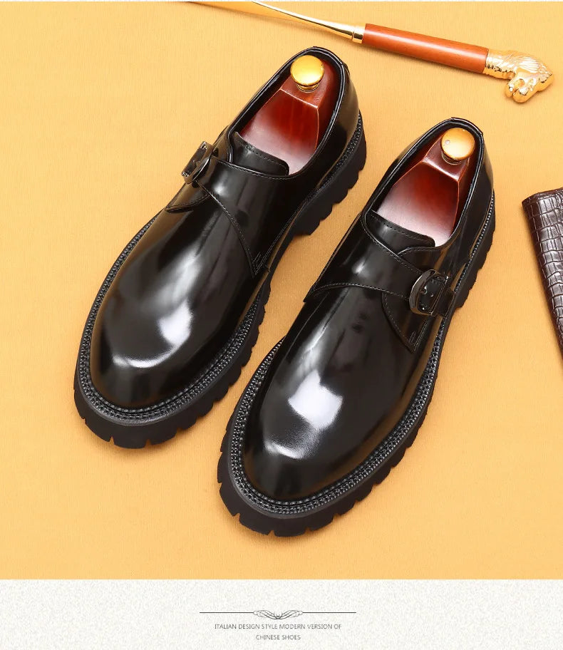 British casual leather shoes genuine leather formal business men shoes thick soled Oxford shoes patent leather Derby shoes