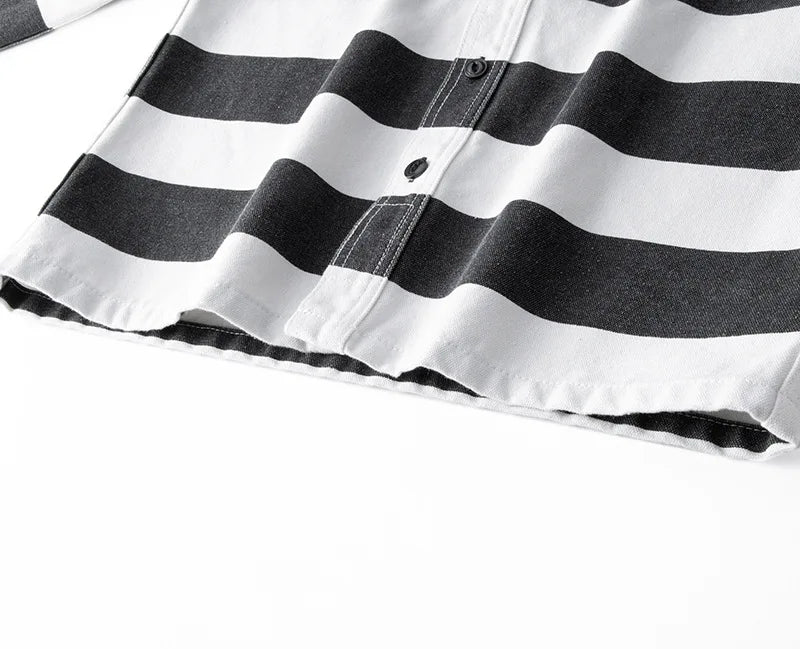 Herfst Nieuwe Amerikaanse Retro 16oz Zwaargewicht Gevangenis Gestreepte Jas Herenmode Puur Katoen Gewassen Dikke Canvas Motorjas