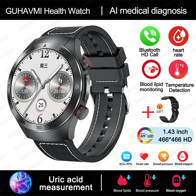 2025 New Smart Watch ECG+PPG Laser Treatment Blood Lipid Heart Rate Blood Pressure Health Sport Smartwatch For Men - Compatible with Huawei & Xiaomi IOS