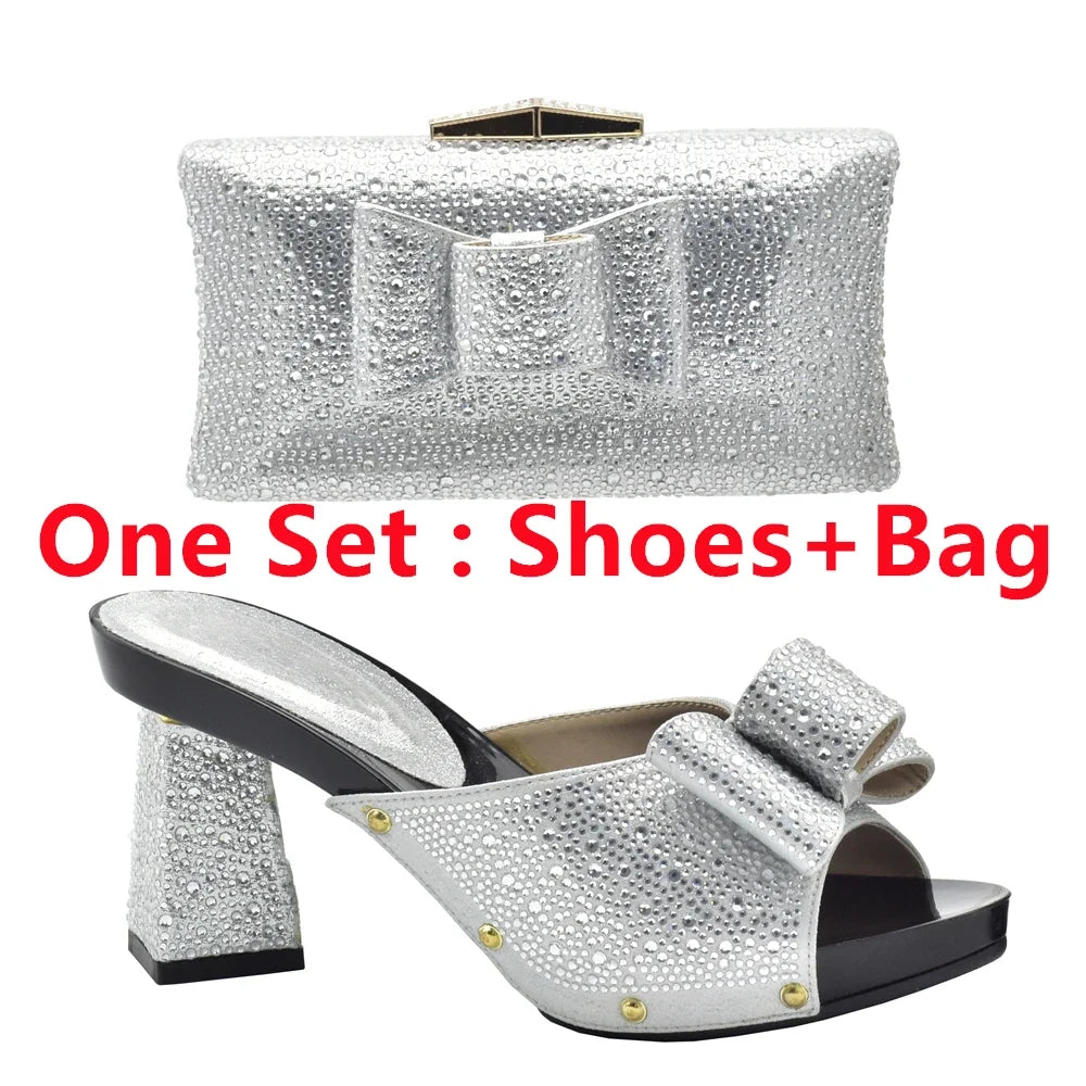 Italian Shoes with Matching Bag for Wedding Shoe and Bag Set for Nigeria Party Italy African Women Party Pumps with Rhinestone
