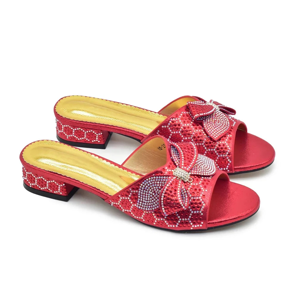 Women Bow Pumps Decorated with Rhinestone Slip-On Peep Toe Low Heels Ladies Dress Party Shoes for Bride's Wedding