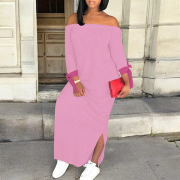 Colorful Brush Stroke Print Maxi Dress Off Shoulder Bodycon Long Sleeve Dress for Women Streetwear Fashion