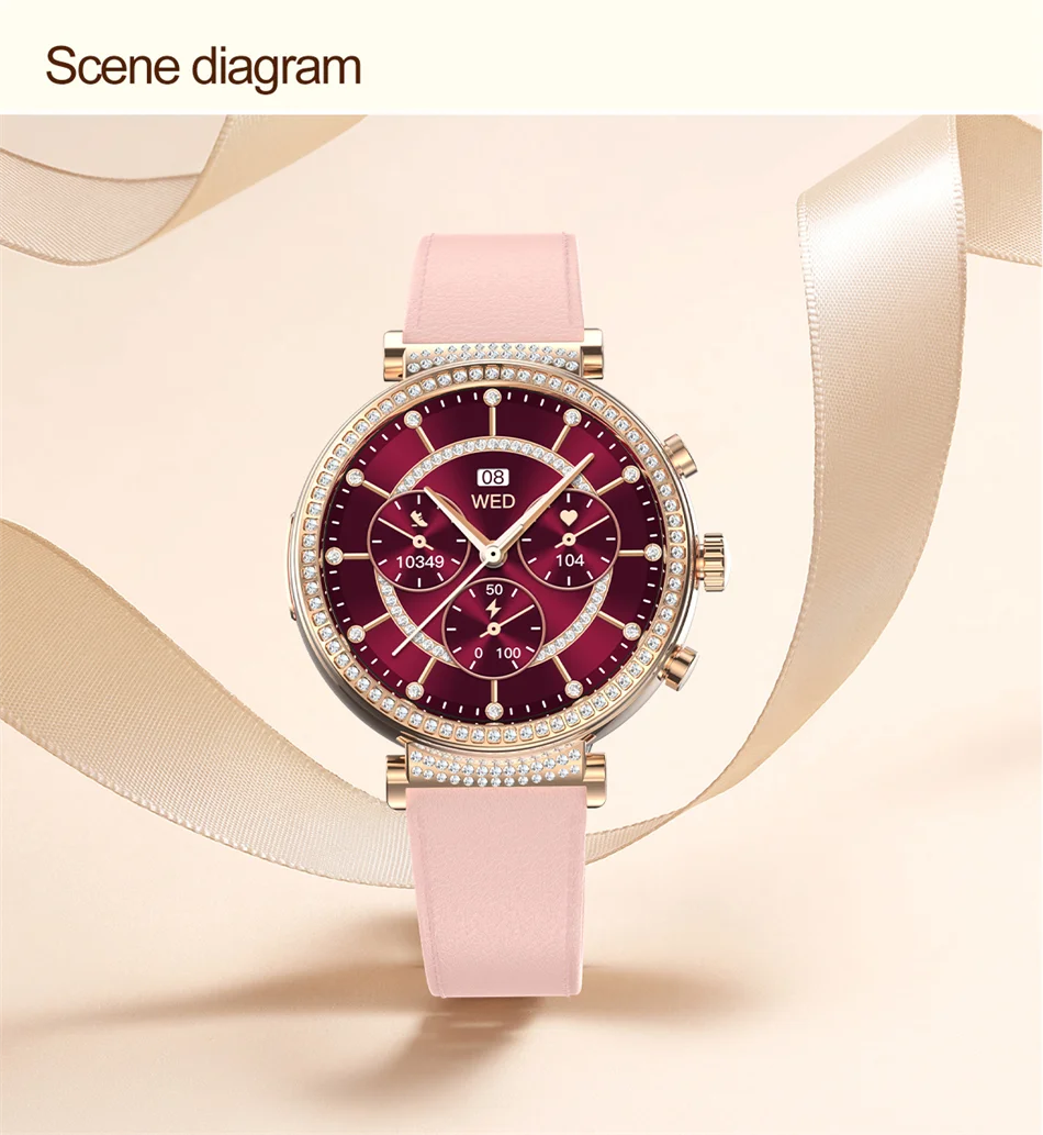 Women Diamond Smart Watch ECG Women Health tracking Watch Full Touch Screen BT Call Custom dial Smartwatch Compatible with Huawei & Xiaomi IOS