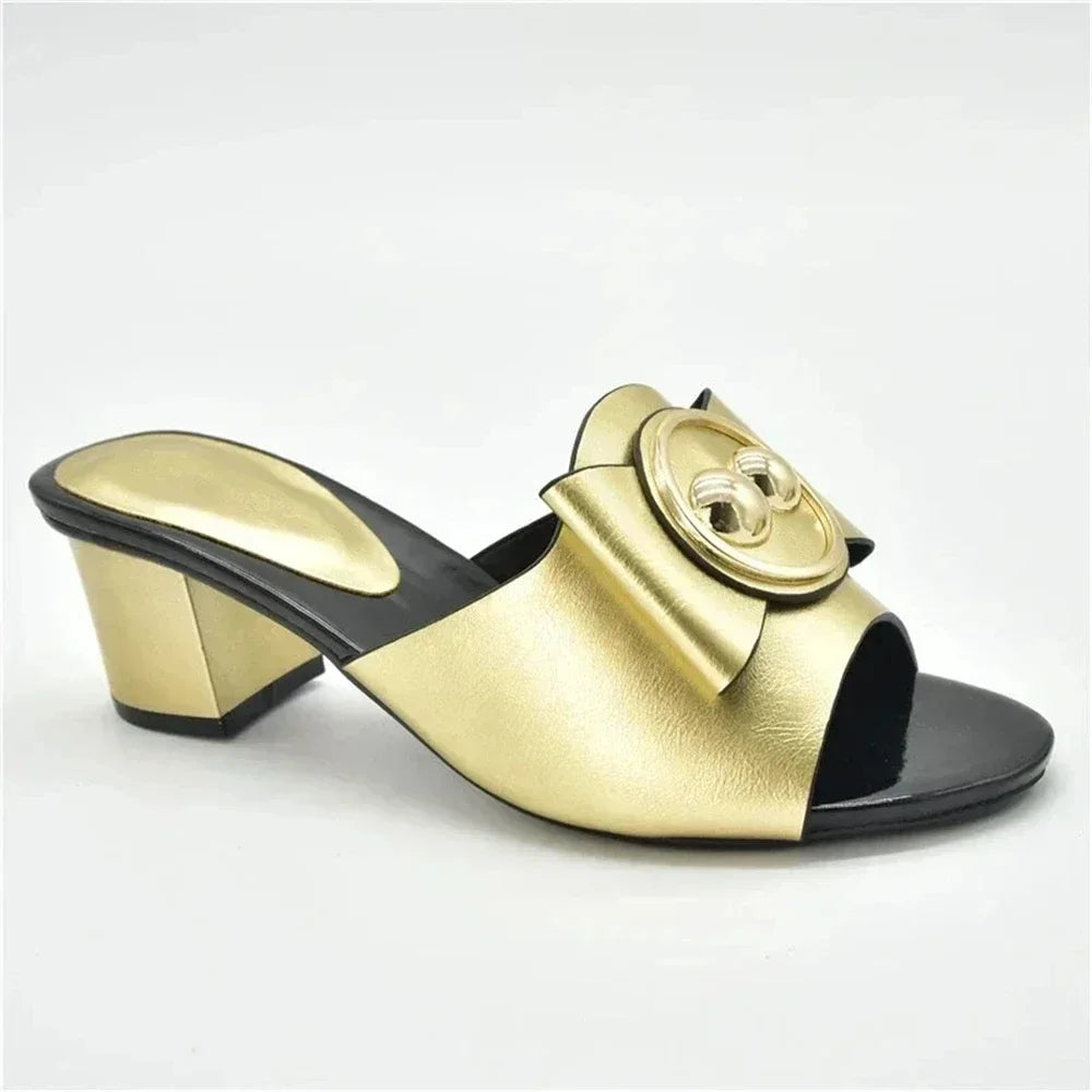 Italian Party Shoes Decorated with Big Rhinestone Women's Shoes Sexy Ladies' Open Toe Designed Pumps