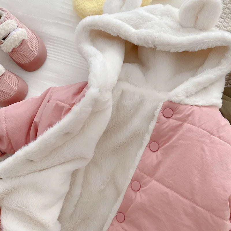 Winter Baby Girls Clothes Fur Lining Hoodie Jacket Cotton Fleece Boys Coat 7-36m Unisex
