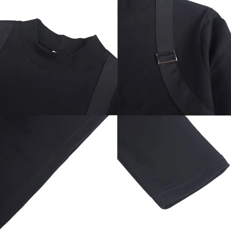 Men's Strap Long-Sleeved T-shirt For Autumn and Winter, Slim Fit Half Turtleneck Bottoming Shirt, Fashion City Knitwear
