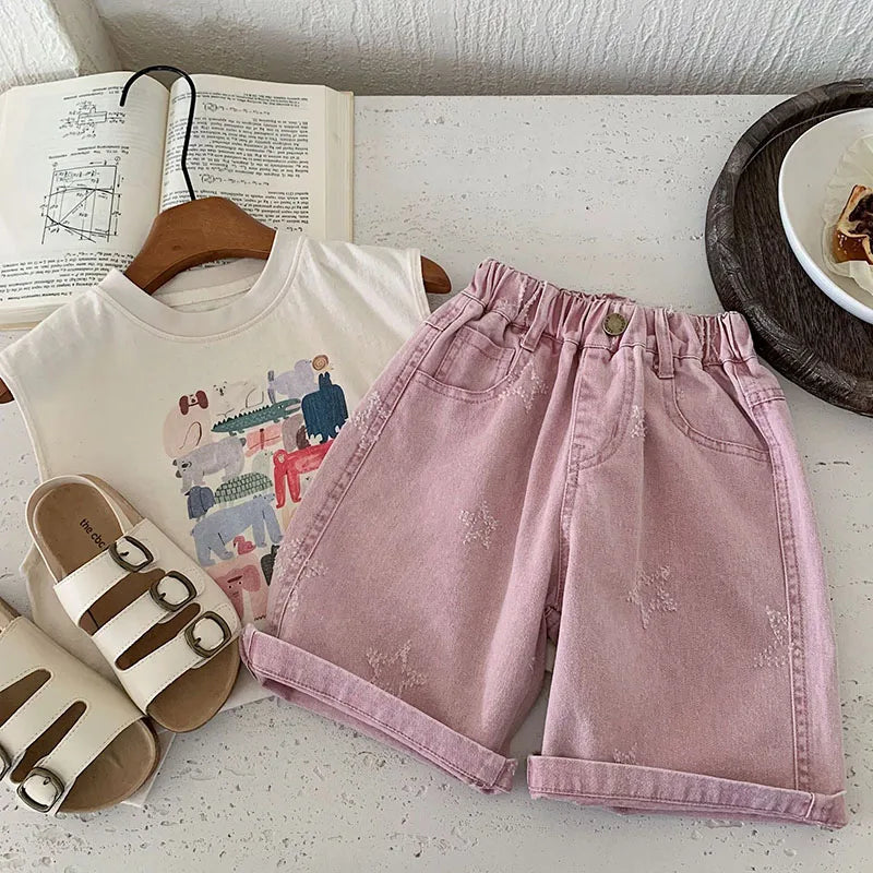 Summer Children's Denim Shorts Thin Star Fashion Boys Shorts Kids Loose Korean Version Girls Casual Pants 1-6T Unisex