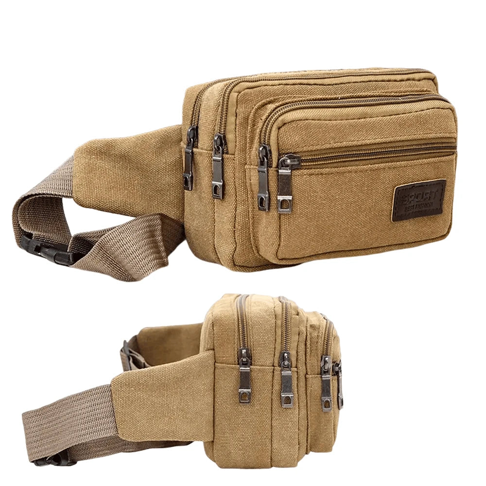 Men’s Canvas Waist Bag – Multifunction Fanny Pack Belt Bag for Travel, Outdoor Sports & Everyday Use