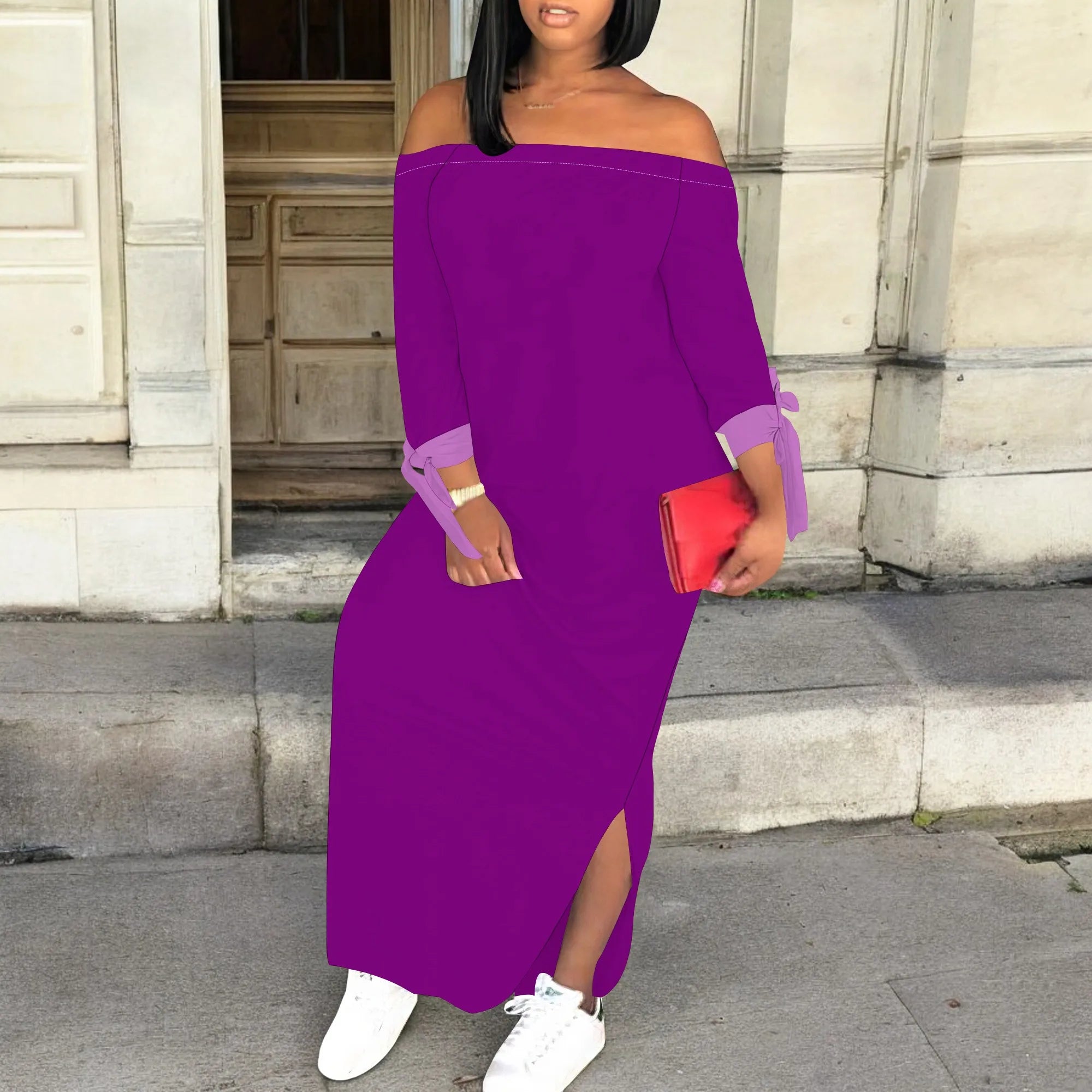 Colorful Brush Stroke Print Maxi Dress Off Shoulder Bodycon Long Sleeve Dress for Women Streetwear Fashion