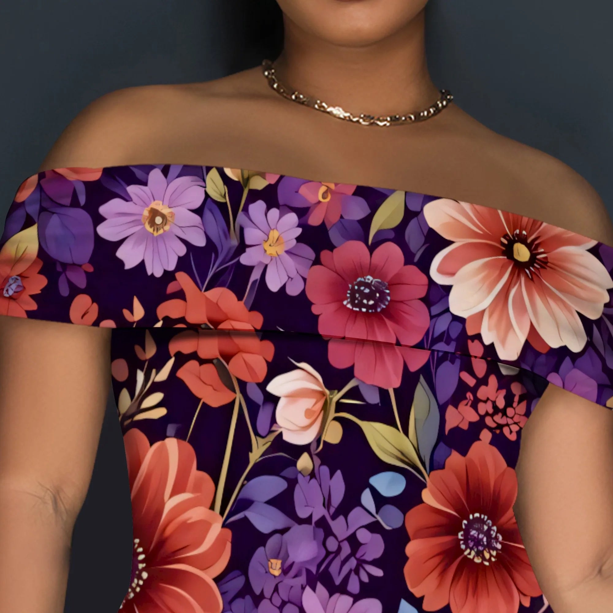 Off Shoulder Bodycon Maxi Dress for Women Floral Print Summer Elegant Party Dress Slim Fit Slit Gown