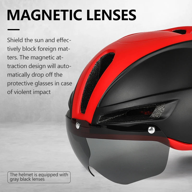 New Road Mountain Bike Helmet Adult Men's Outdoor Sports Cycling Safety Hat With LED Charging Taillight Goggles