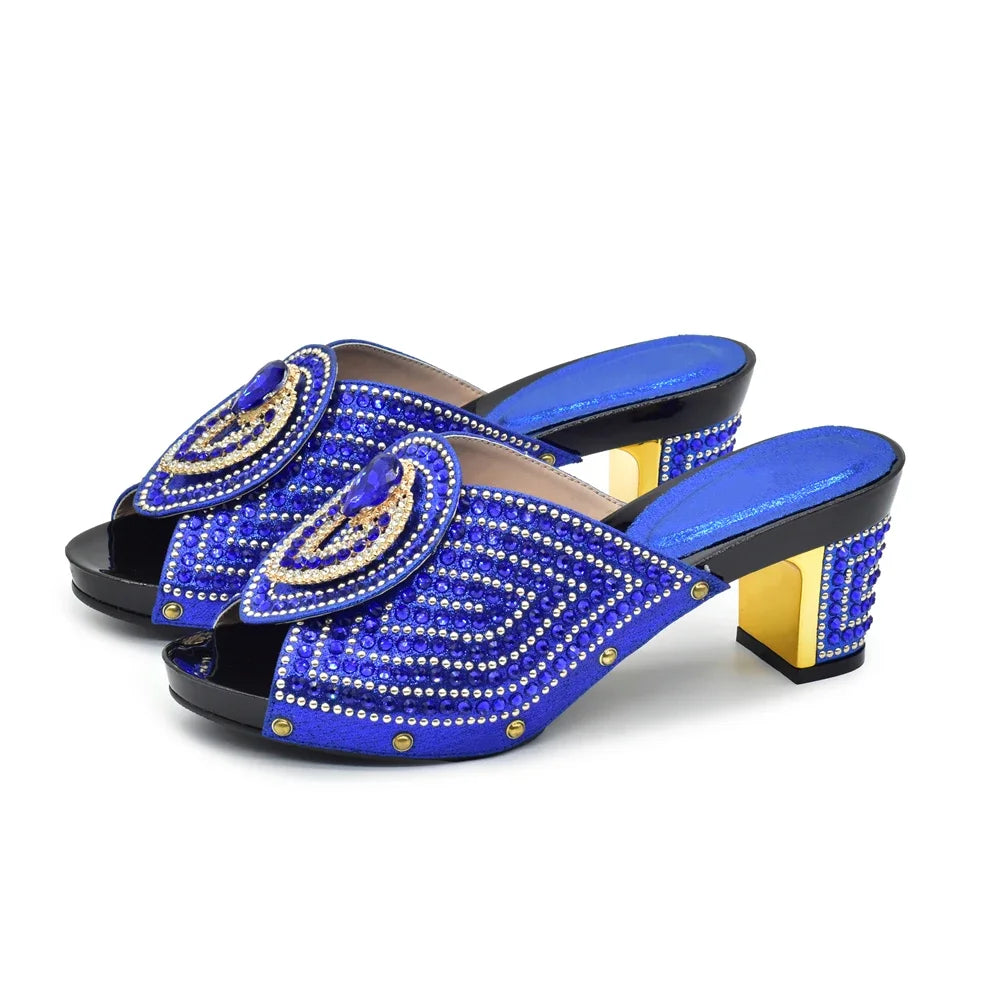 Italian Shoes with Matching Bags with Rhinestone Luxury Crystal Shoe Women Designers Nigerian Women Party Pumps with Purse