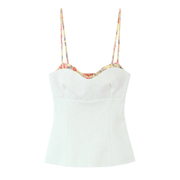 Witte print camisole sexy verstelbare spaghettibandjes chique feest zomer crop top streetwear voor vrouwen korte lengte polyester