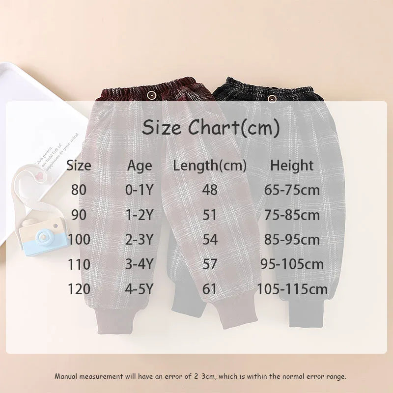 Winter Baby Children's Pants Girls Retro Plaid Thick Trousers Fur Lining Boys Warm Casual Pants 0-5Y Unisex
