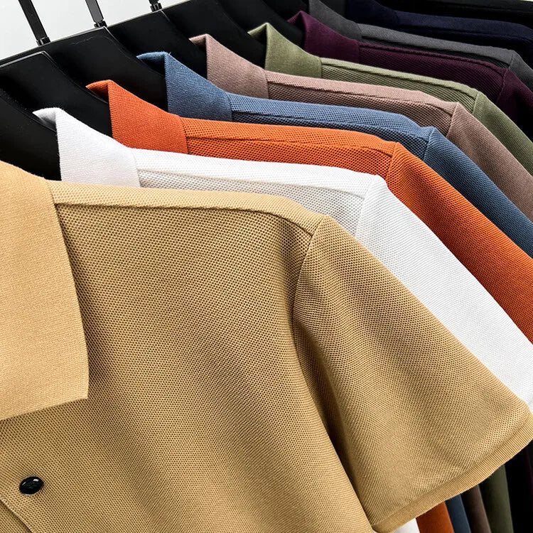 Men's 100% Summer Cotton Polo Shirt, Casual Short Sleeve, Breathable Lapel Tee Ideal for Golf and Other Sports - 10 Colours
