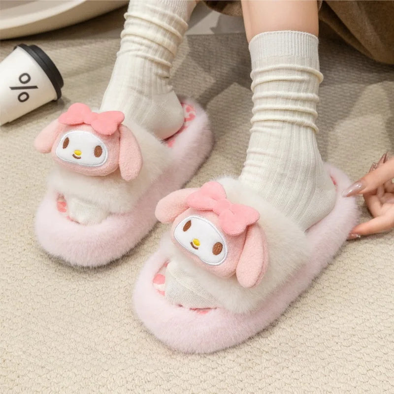 Kids' Slippers House Shoes Cartoon Hello Kitty Open Toe Winter Shoes Warm Anti-Slip Shoes For Girls Size 36-41