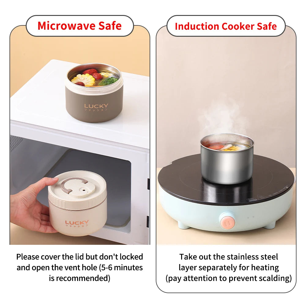 WORTHBUY Bento Lunch Box Set, Portable Keep Warm Lunch Container With Insulated Bag, 18/8 Stainless Steel Thermal Food Container