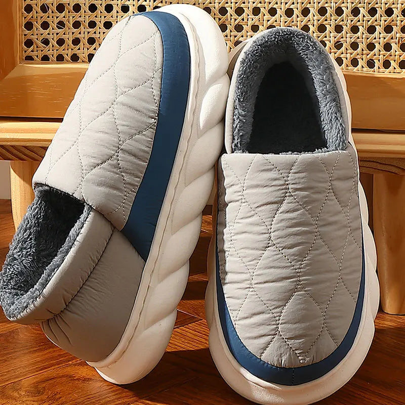 Unisex Plush Winter Slippers Outdoor and Indoor Warm Waterproof Cotton Shoes With Anti-Skid Thick Sole Home Slides For Men & Women